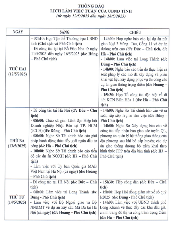 Từ ngày 12/5/2025 đến ngày 18/5/2025